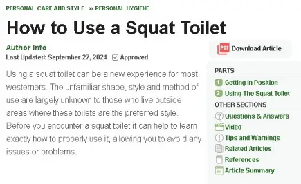 Wikihow, Using a Squat Toilet