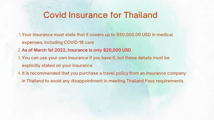 Covid Insurance for Thailand March 1st