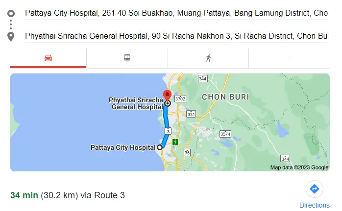 Pattaya City to Phyathai Sriracha General Hospital